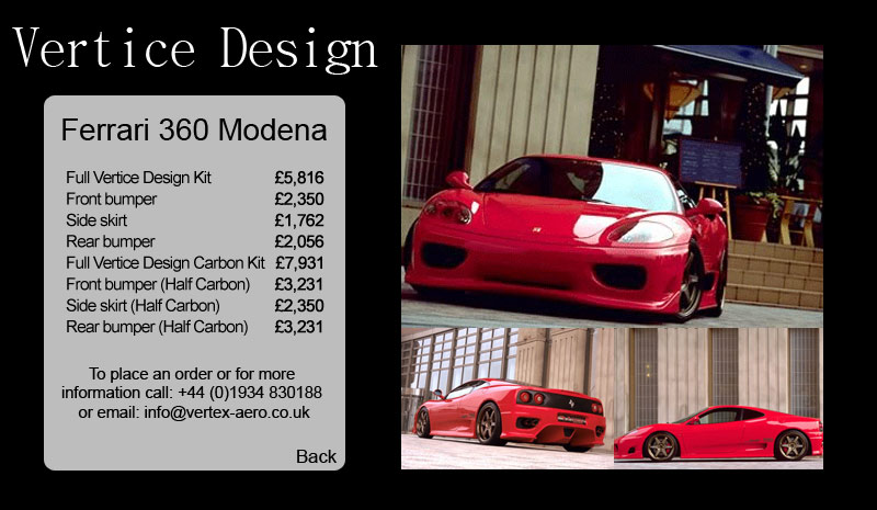 Vertice Design Ferrari 360 Modena Bodykit and price list